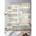 thumbnail image 3 of Beige Light Green Sheer Curtains 84 Inch Length 2 Panels Set, Farmhouse Wooden Striped Voile Window Treatment Rod Pocket Curtains Sheers Drapes for Bedroom/Living Room/Kitchen 52"x84"x2, 3 of 7