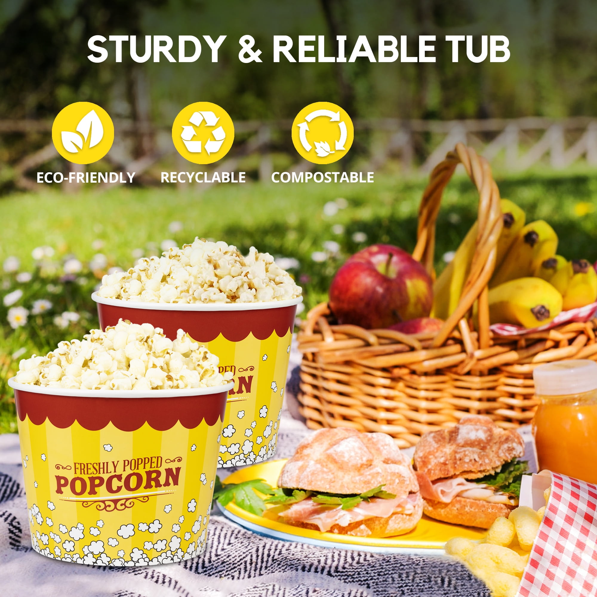 100 Pcs Popcorn Party Bags - Red & White Stripe Treat Bags With Ribbon For Carnival & Birthday Favors