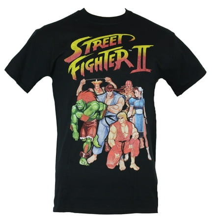 Street Fighter II Mens T-Shirt - 6 Character Box Art Ken Kneeling (Street Fighter 2 Best Character)
