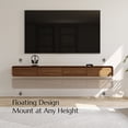 thumbnail image 4 of POVISON 79" Minimalist Floating TV Stand for 65" TV, Fully Assembled Wall Mounted Entertainment Center with 3 Flip-Down Cabinet Doors, Modern Living Room Media Console – Walnut, 4 of 12