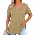 thumbnail image 4 of Sevevn Women's V-neck Center Hollow Fashionable Solid Color Plus Size Short Sleeved T-Shirt Khaki XXXXL, 4 of 6