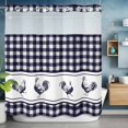 thumbnail image 2 of Cock No Hook Shower Curtain with Snap in Liner Vintage Farm Watercolor Cock Blue White Plaid Waterproof Bathroom Shower Curtain with See Through Top Window for Bathtub 72" x 72", 2 of 9