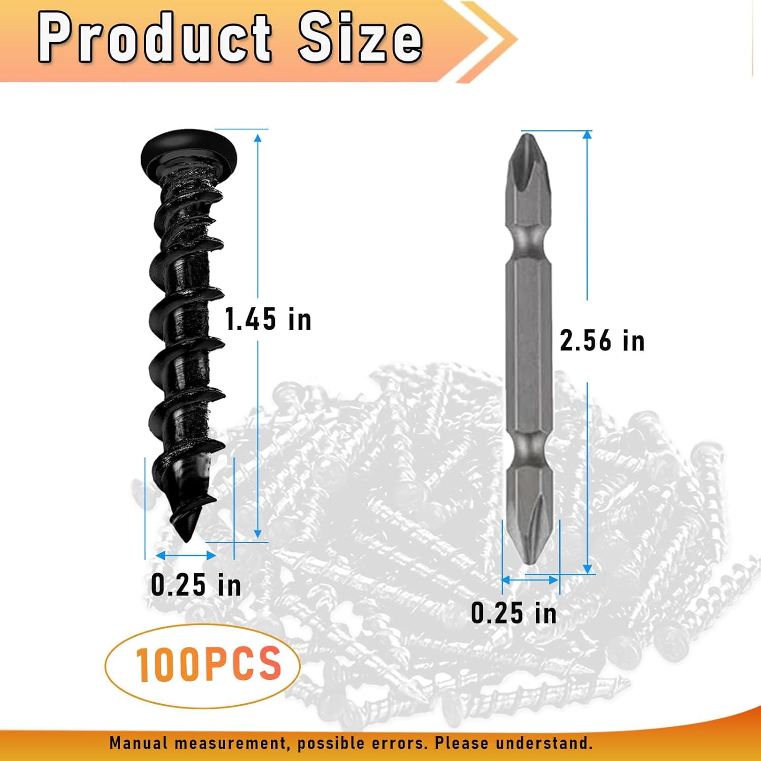 Drywall Anchors with Screwdriver Bit Included, 1/4 x 1-1/2 Inch Black Coated Pan Head Alloy Steel, 100-Pack Heavy Duty Wall Anchors for Drywall, Wood & Masonry Materials