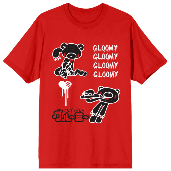 Gloomy Bear Black And White Character Art Crew Neck Short Sleeve Red Women's T-shirt-Medium