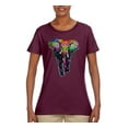 thumbnail image 2 of Colorful Rainbow Floral Elephant Animal Lover Womens Graphic T-Shirt, Maroon, 2XL, 2 of 3