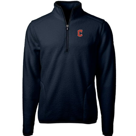Men s Cutter & Buck Navy Cleveland Guardians Cascade Eco Sherpa Fleece Quarter-Zip Pullover Jacket