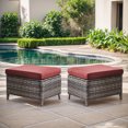 thumbnail image 2 of Giantfurnni 2 Peices Patio Rattan Ottomans, Outdoor Wicker Footrests with Cushions for Porch Backyard Deck, 2 of 7