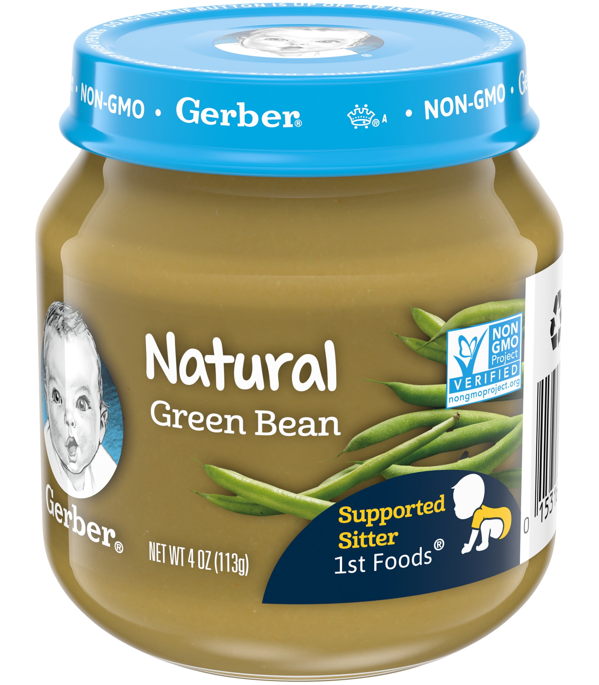 Gerber Natural Stage 1 Baby Food, Green Bean, 4 oz Jar, 10 Pack