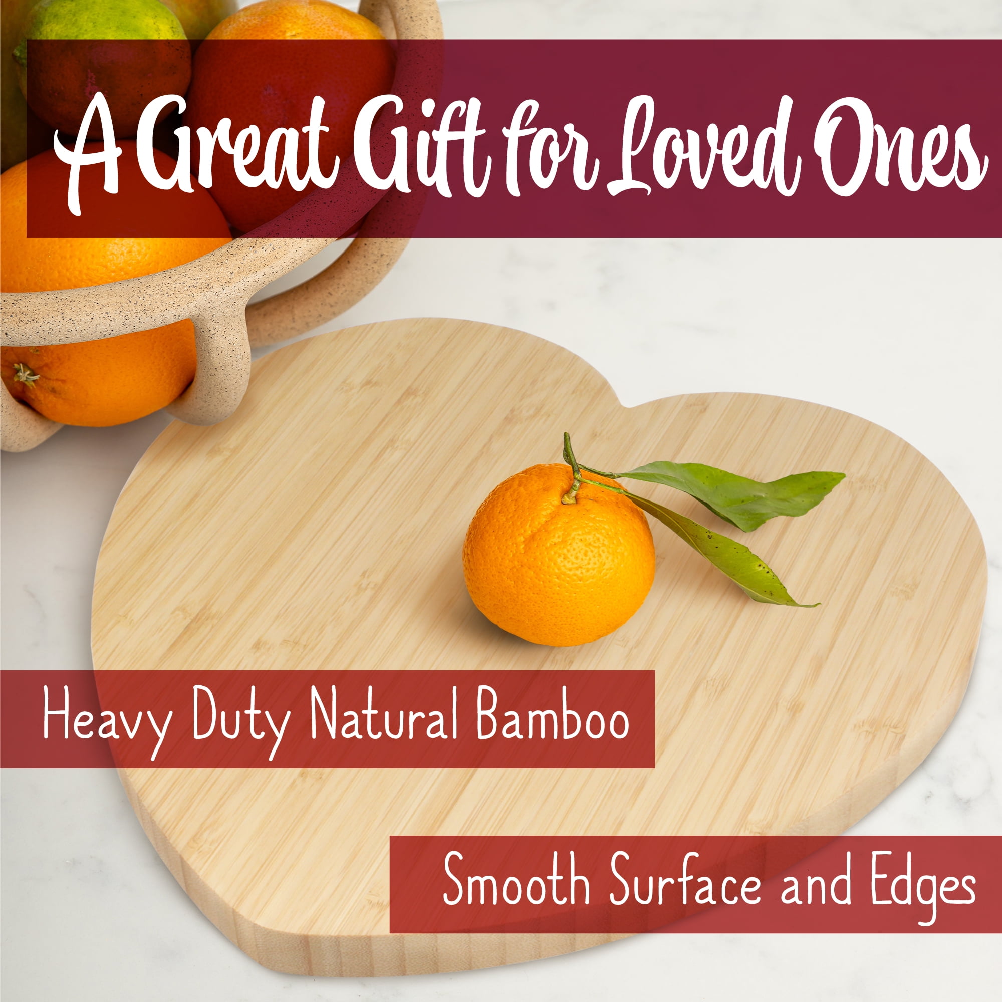 BambooMN Heart-Shaped Bamboo Serving and Cutting Board, 12" x 12" x 0.75" - 100 Pieces