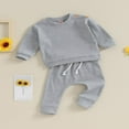 thumbnail image 3 of Toddler Baby Girls Boys Fall Winter Outfits Long Sleeve Ribbed Sweatshirt Tops and Pants Set, 3 of 7