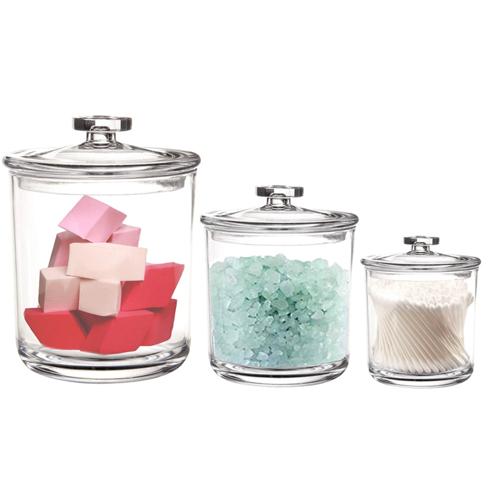 SPRING PARK 3Pcs Cotton Swab Storage Dispenser, Clear Cotton Ball Swab Holder Cotton Bud