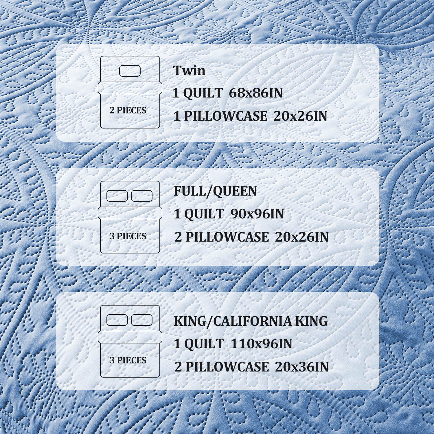 Flymme King/Cal King Quilt Bedding Sets,Soft Lightweight Blue Bedspread with Pillow Sham,Modern Blanket Thin Comforter Bed Cover for All Season