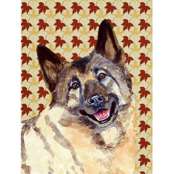 11 x 15 in. Norwegian Elkhound Fall Leaves Portrait Flag Garden Size