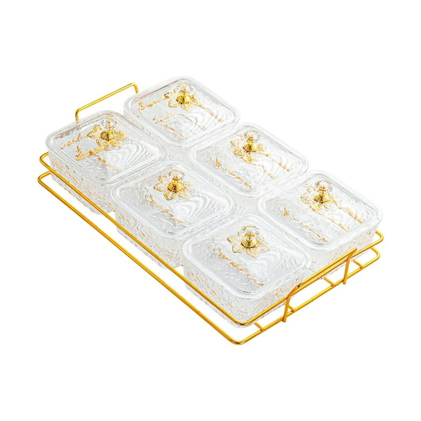 Recipiente para servir frutos secos y caramelos, cuencos divididos para aperitivos. 6 cuadrícula clara