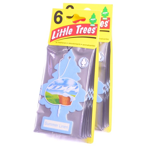Little Trees Cardboard Hanging Car, Home & Office Air Freshener, Summer Linen (Pack of 12