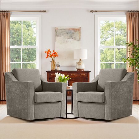 Swivel Accent Chair for Living Room Modern Upholstered Barrel Arm Chair with Plump Back Pillow Comfy Club Sofa Reading Chair for Adults (Chenille Sand Set of 2)
