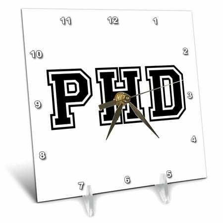 3dRose pHD - graduate school college or university graduation gift - black - doctor graduating souvenir, Desk Clock, 6 by 6-inch