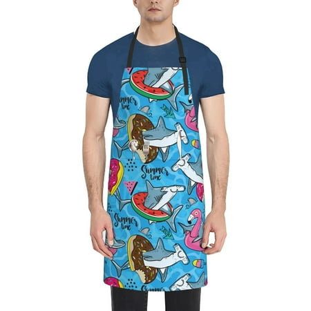 

Adobk Aprons Adjustable Bib Aprons with 2 Pockets Cooking Kitchen Chef Apron for Women and Men-Men-Sharks Summer