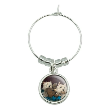 

Westie West Highland White Terrier Dogs Teddy Bear Wine Glass Charm Drink Marker