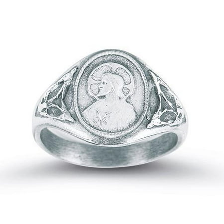 Scapular Mount Carmel Sterling Silver Sacred Heart Scapular Ring with Our Lady of Mount Carmel Inside Size 5 ()