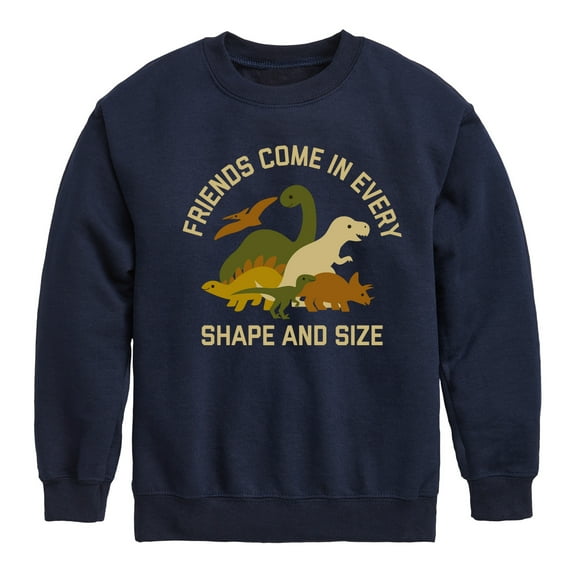 Instant Message - Dinosaur - Friends Come in Every Shape & Size - Toddler & Youth Crewneck Fleece Sweatshirt