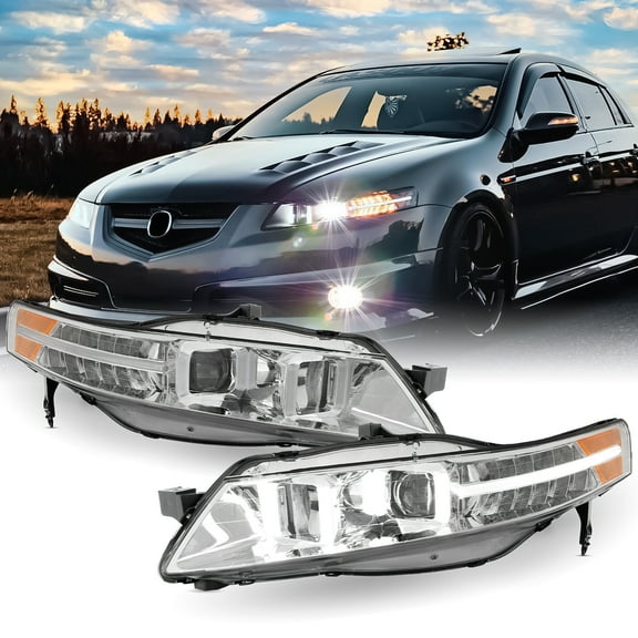 AKKON - For 04-08 Acura TL UA7 LED DRL Chrome Clear Projector Headlights Front Headlamps Set