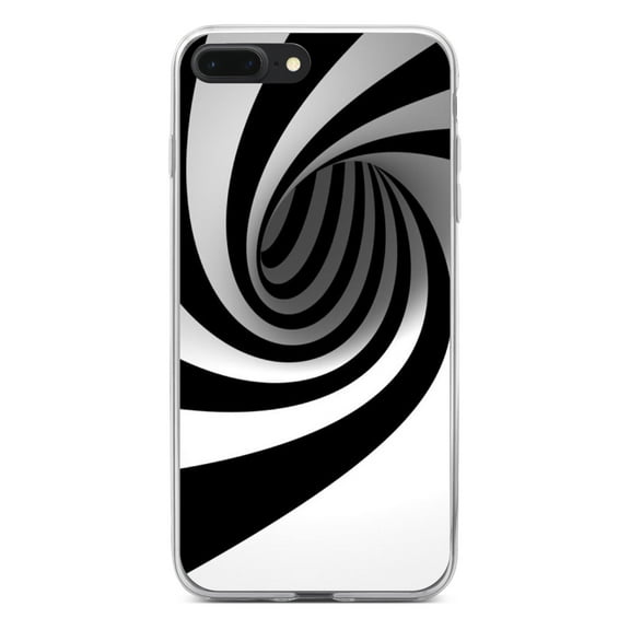 DistinctInk Clear Shockproof Hybrid Case for iPhone 7 PLUS / 8 PLUS (5.5" Screen) - TPU Bumper, Acrylic Back, Tempered Glass Screen Protector - Black White Swirl Vortex Geometric