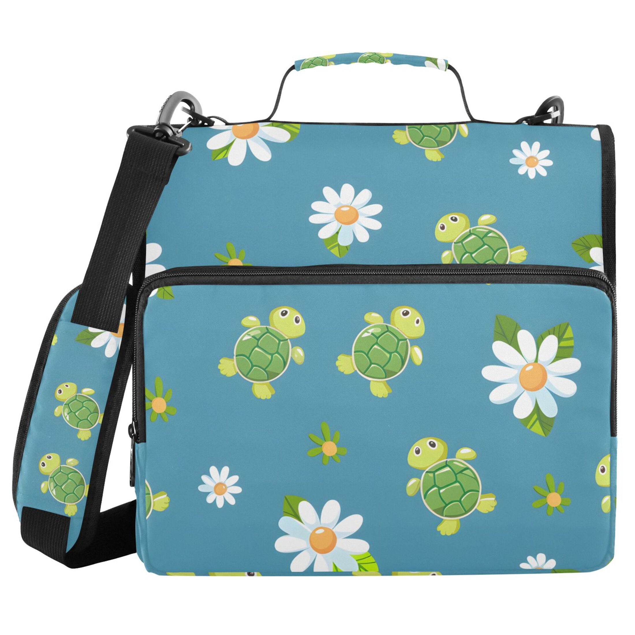 ALAZA Zipper Binder Cartoon Cute Turtles Daisies Flowers 3 Ring Trapper Keeper File Folder Organizer Bag