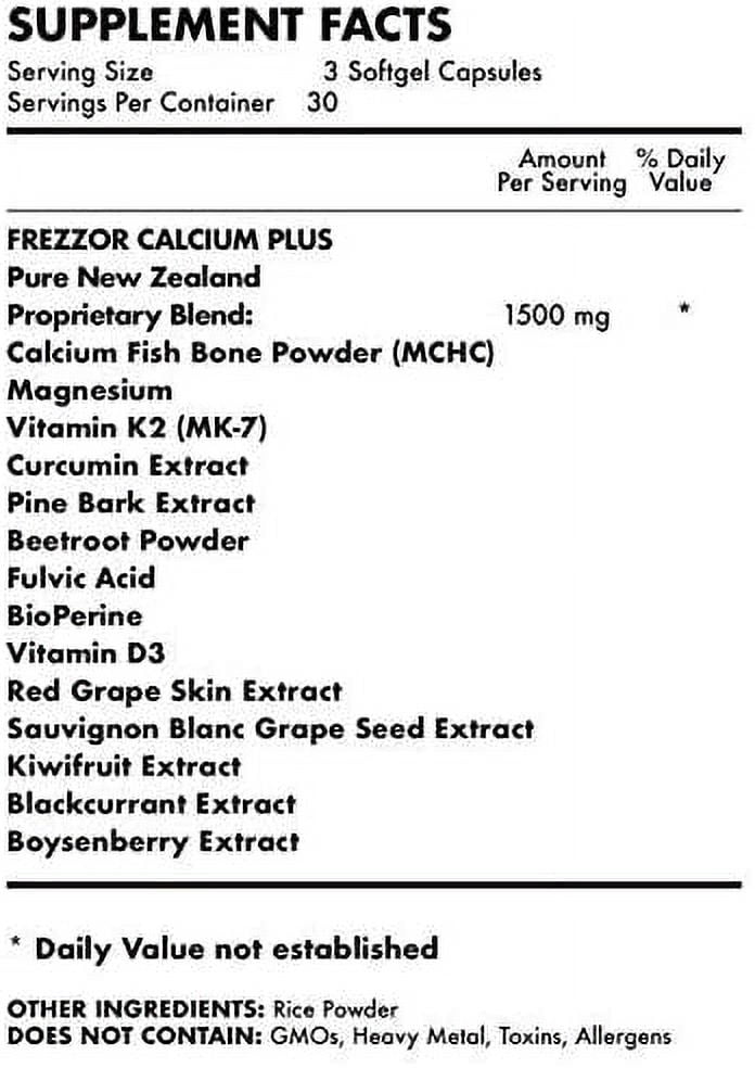 FREZZOR Verified Vitamin D3 and K2 Calcium Plus Supplement with UAF1000+, 90 Capsules, 1 Bottle