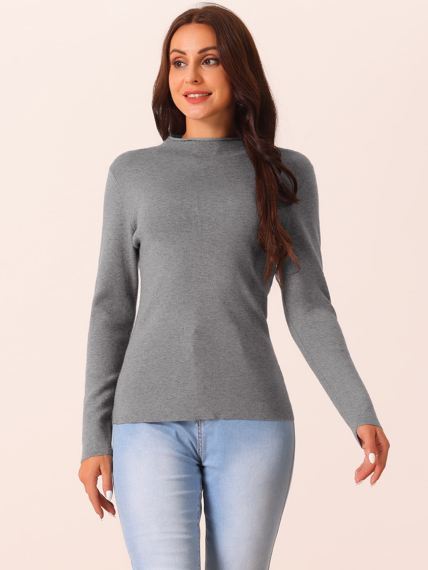 DARING DIVA Mock Neck Ribbed Knit Slim Fit Pullover Sweater Top XL Grey