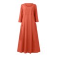 thumbnail image 5 of LYXSSBYX Womens Plus Size Dresses Women's Fashion Long Sleeve Color Cotton Linen Round Neck Pocket Dress, 5 of 5