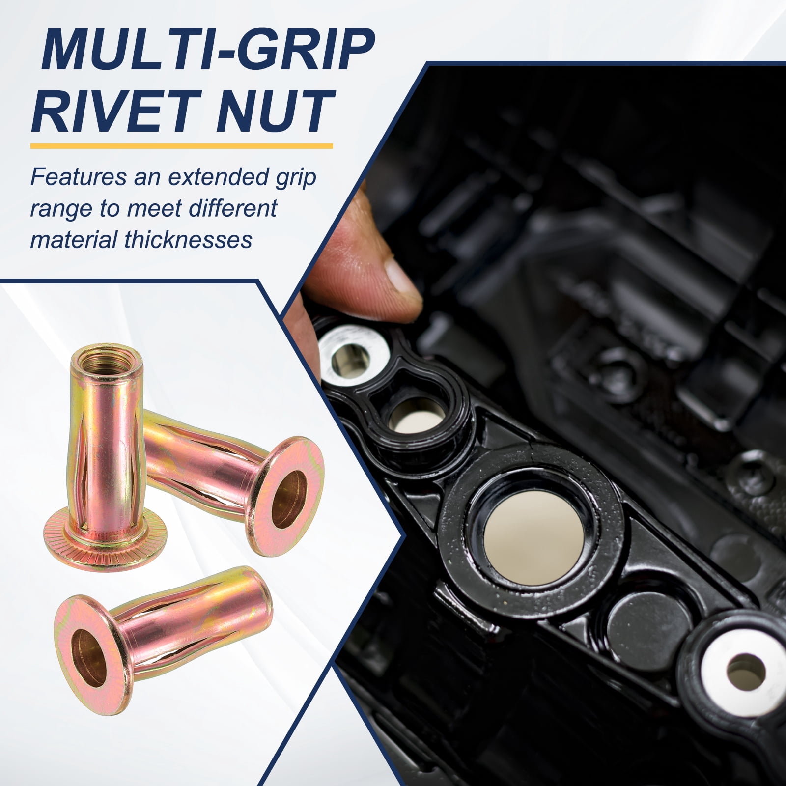 Uxcell M8 Multi-Grip Rivet Nuts Pre-Bulbed Shank Flat Head Threaded Insert Nuts Carbon Steel Color Zinc Plated, 25 Pcs