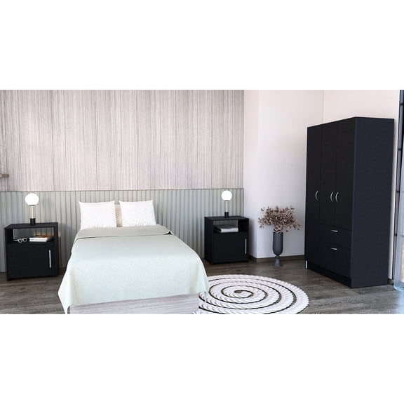3 Piece Black Bedroom Furniture Set / Quick Assembly Thanks to Pre-drilled Holes