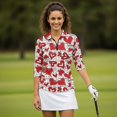 thumbnail image 4 of HUIACONG Red Heart Love Print Tennis Tops with Zipper Polyester Spandex Fabric with Comfortable Womens 3/4 Sleeve Golf Shirts for Ladies, 4 of 10