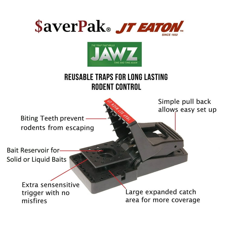 $averPak 4 Pack - Includes 4 JT Eaton Jawz Mouse Traps for use with Solid  or Liquid Baits