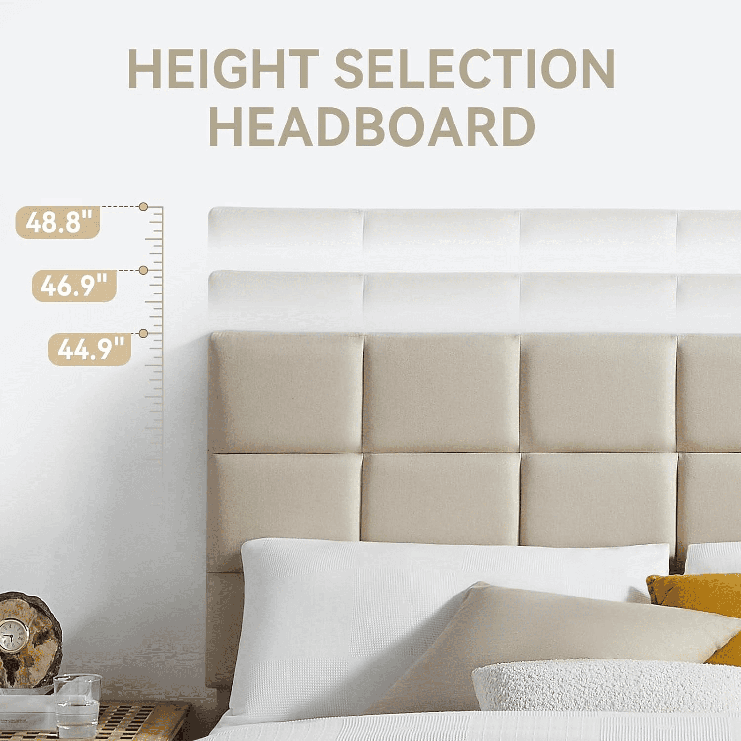 Sailvan Full Size Bed Frame with Headboard, Upholstered Bed Frame Full , Full Wood Slats Bed Frame, With 1000LBS, Height Adjustable, No-Noise, Easy to Assemble, Beige White