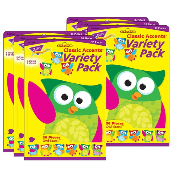 TREND Owl-Stars! Classic Accents Variety Pack, 36 Per Pack, 3 Packs