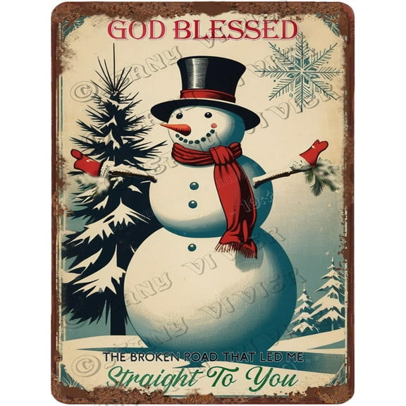 Christmas Snowman Tin Sign Vintage Aluminum Sign Rustic Wall Decor For Home Fireplace And Holiday Gatherings 5.5"x8" Retro Sign Party Decor