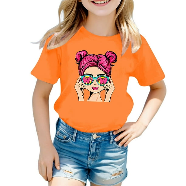 Playeras Cuello V Verano Niños Niñas Manga Corta Estampados Camiseta Tops Ropa