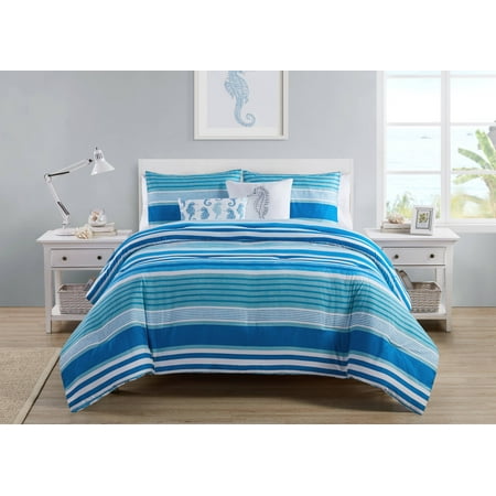 Vcny Home Brody Reversible Blue Stripe Comforter Set King Navy