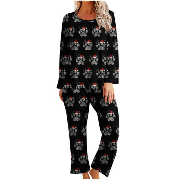 successthop Soft Christmas Pajamas for Women Claws Long Sleeve Crewneck Pullover Sleepwear and Pj Pant Xmas Nightwear XL