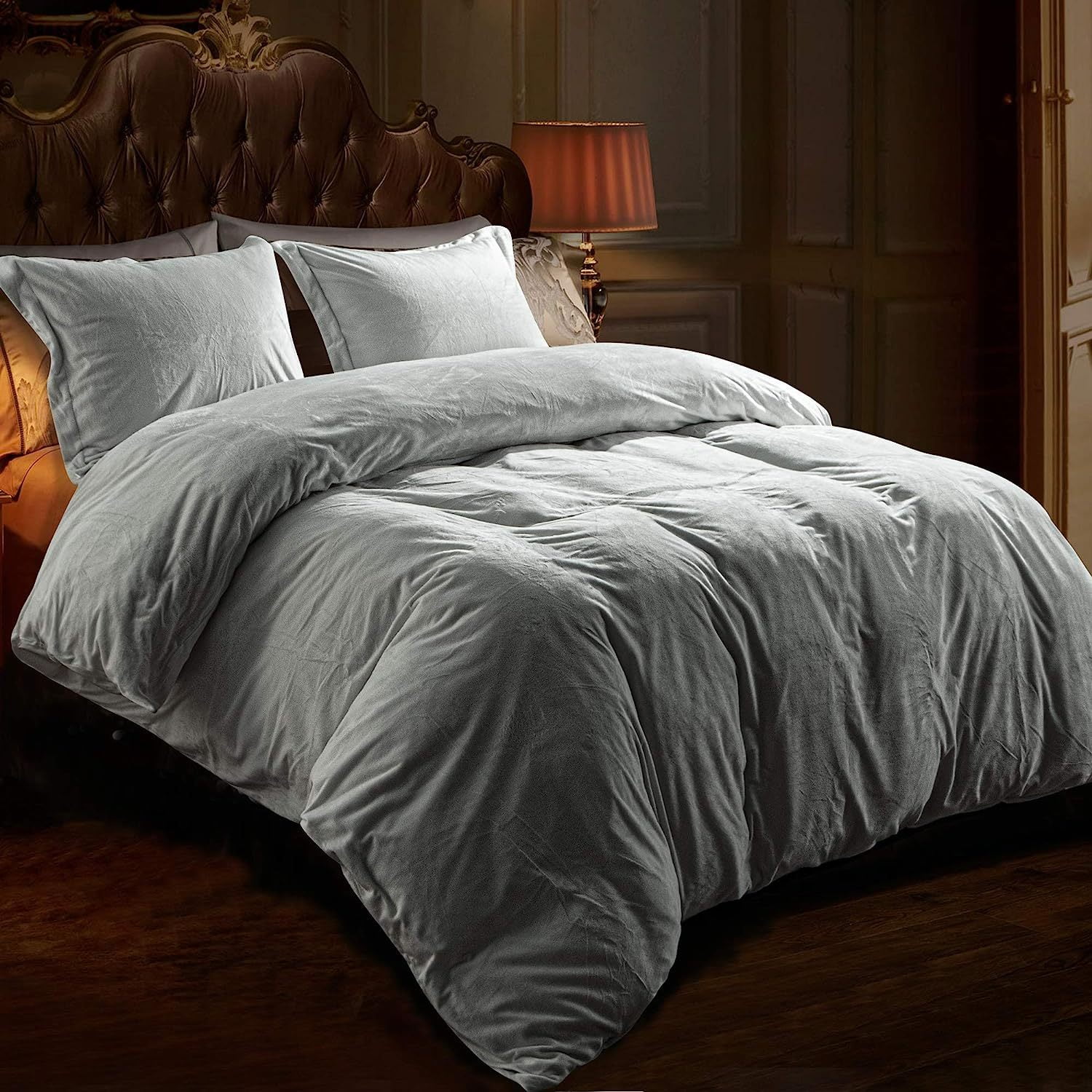 Luxury Crystal Velvet Bedding Duvet Cover Set, 3 Pieces Zippered