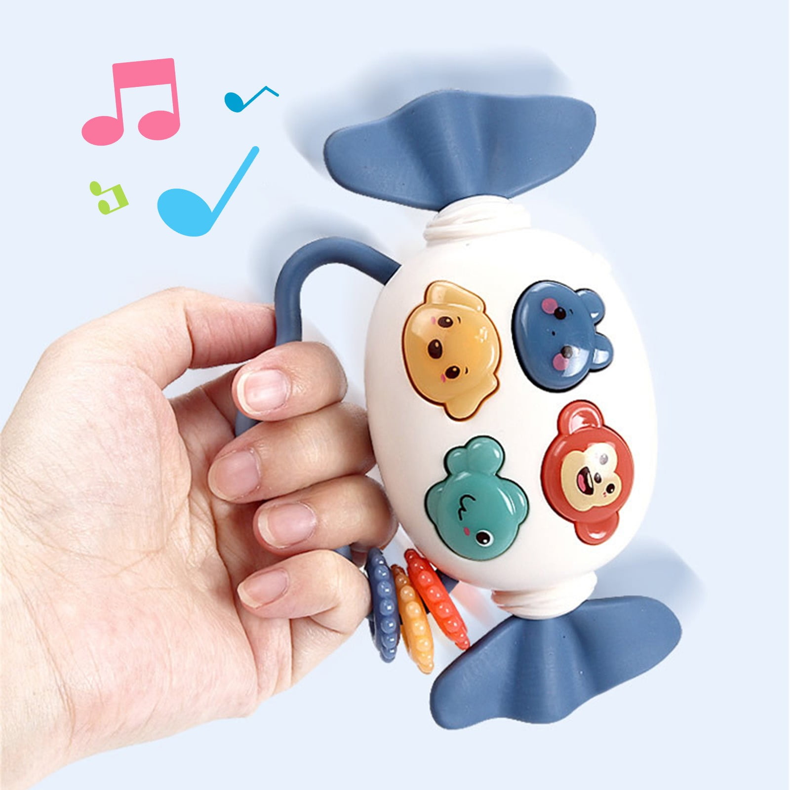 SCNOR Baby Musical Rattle with Teether Candy-Shaped Sensory Toy for Infants 0-36 Months Blue