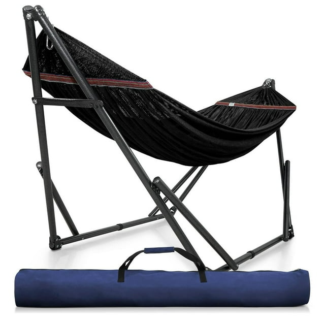 Tranquillo Hamac Double Universel de 116 Pouces avec Support et Sac Ajustables, Noir