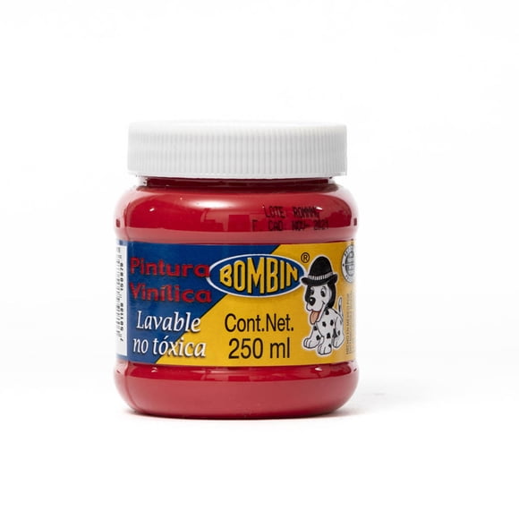 Pintura Vinilica Escolar Bombin 250ml Lavable Color Rojo