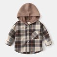 thumbnail image 2 of Boys Plaid Jacket Flannel Button Hoodie Cotton Long Sleeve Shirts Jacket Casual Outwear with Pocket Fall Winter Coat for Kid Coffee, 3-4 Years, 2 of 3