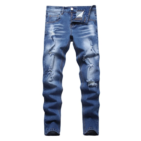 LIJCC Boy's Slim Fit Stretch Jeans Ripped Destroyed Distressed Fashion Skinny Jeans Straight Leg Comfort Flex Waist Denim Pants(Dark Blue,14-15 Years)