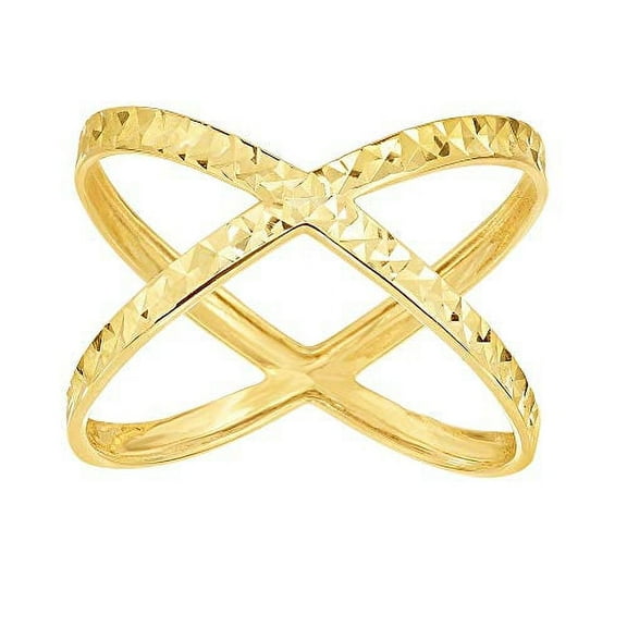 JewelStop 14K Yellow Gold Shiny and Diamond-cut"x" Shape Ring Size 7, 1.3gr.