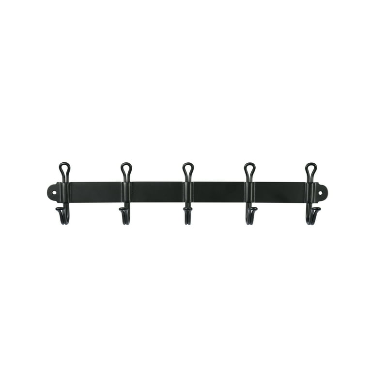 Mainstays 14 1/2 in. Wall Mounted Metal Hook Rack, 5 Single Hooks, Matte  Black 