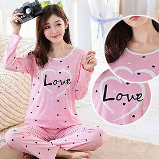 Femmes Automne Mode Nouvelles Dames o Col Manches Longues Impression à la Maison Grande Taille Ensemble Pyjamas à la Maison